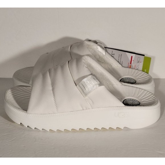 Ugg Maxxer White Woven LOGO Slide Sandal Sugarcane EVA Men's Shoes Sz 11 New - Picture 1 of 7